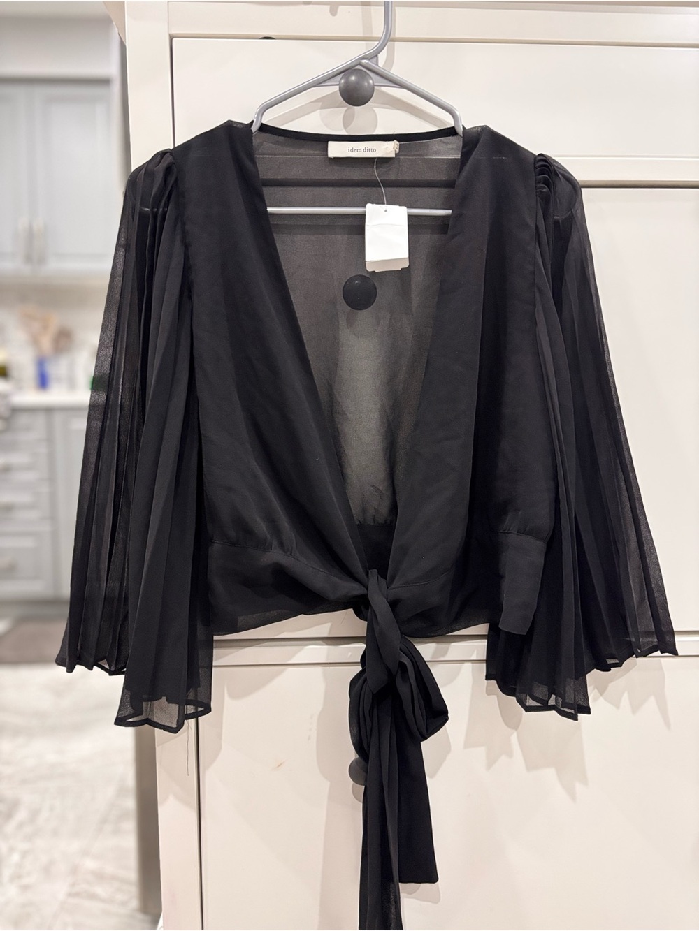 Tie-Front Sheer Black Blouse by Lulus - Women's